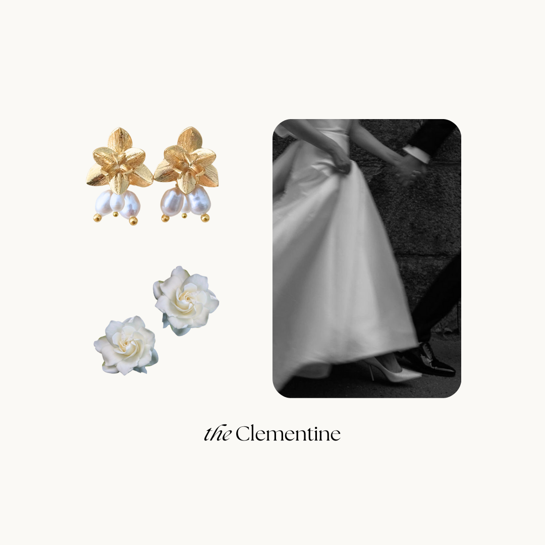 Clementine 18K Gold Flower Pearl Stud Earrings