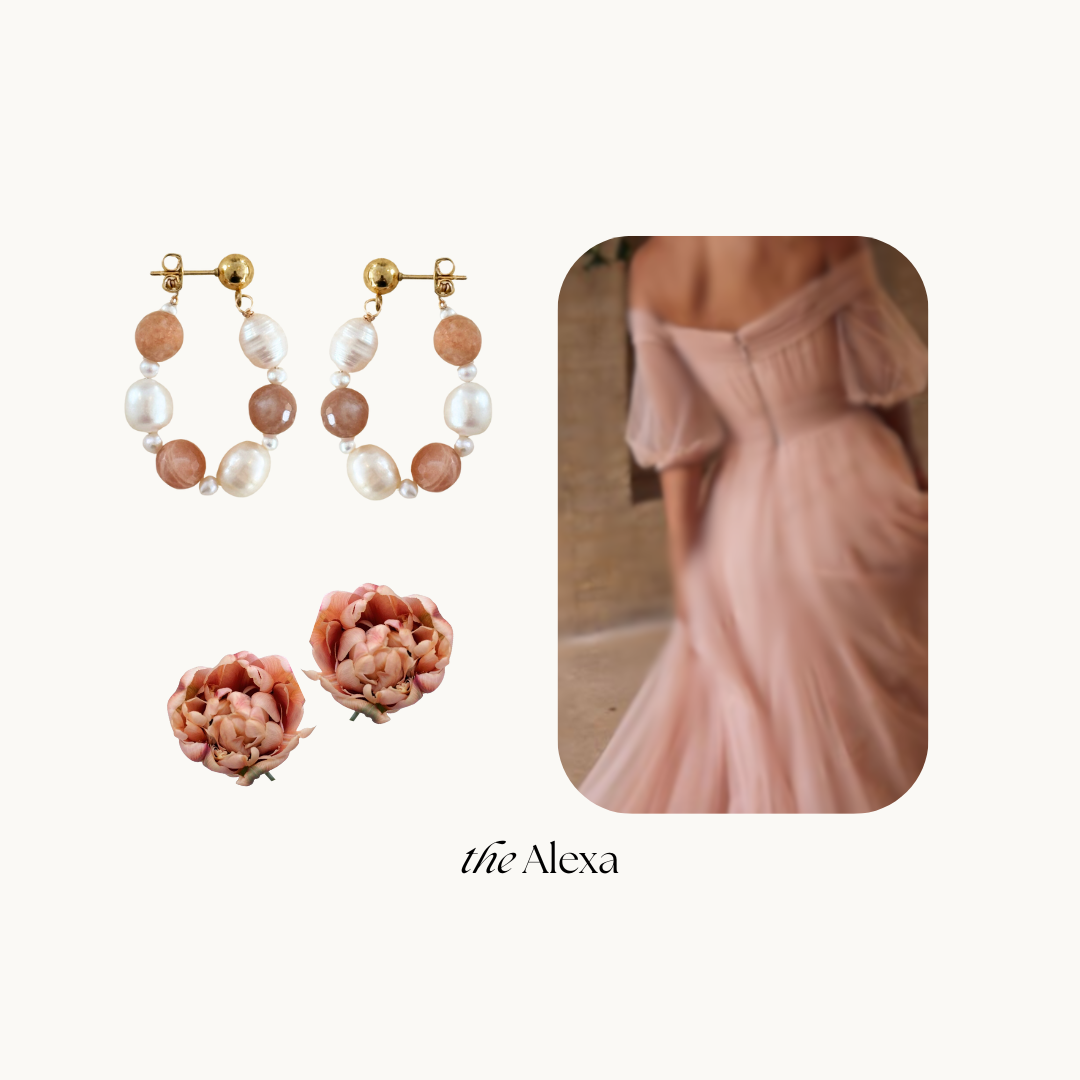 Alexa Sunstone & Pearl Hoops Stud Earrings