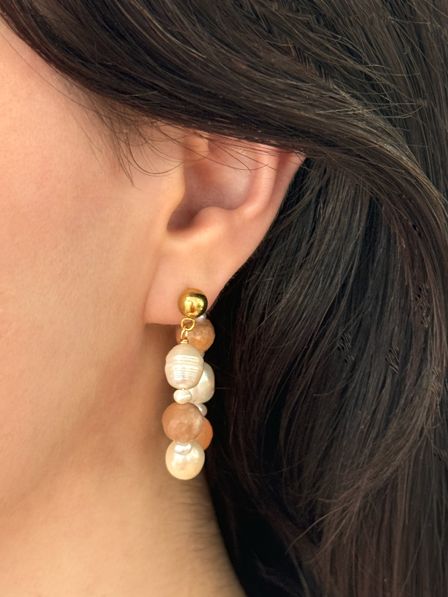 Alexa Sunstone & Pearl Hoops Stud Earrings