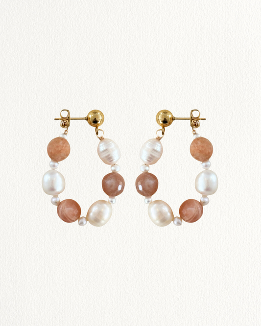 Alexa Sunstone & Pearl Hoops Stud Earrings