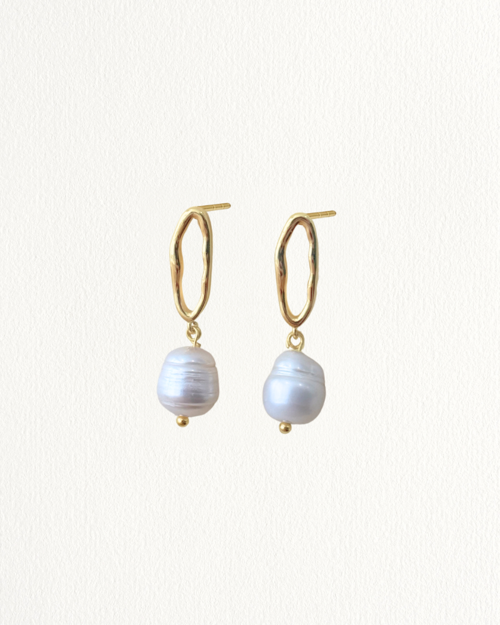 Amelia 18K Gold Plated Pearl Oval Drop Earrings