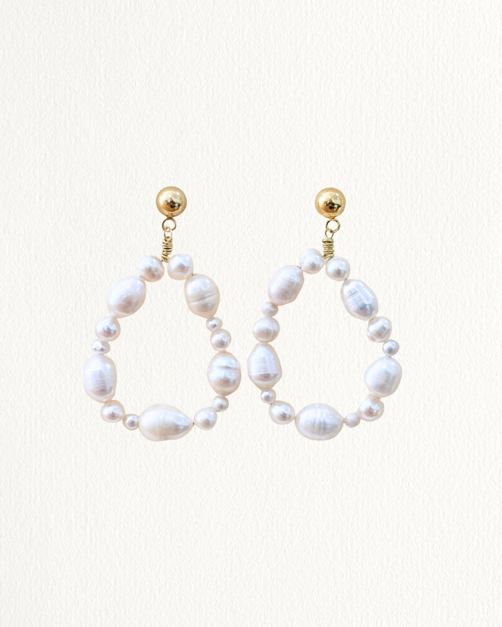 Margot Freshwater Pearl Organic Hoop Stud Earrings