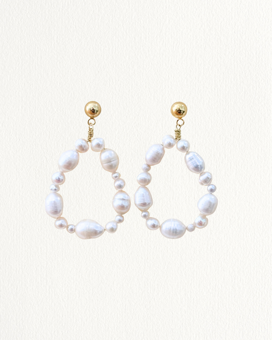 Margot Freshwater Pearl Organic Hoop Stud Earrings