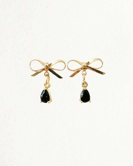 Nyla 18K Gold Plated Coquette Bow Black Crystal Earrings