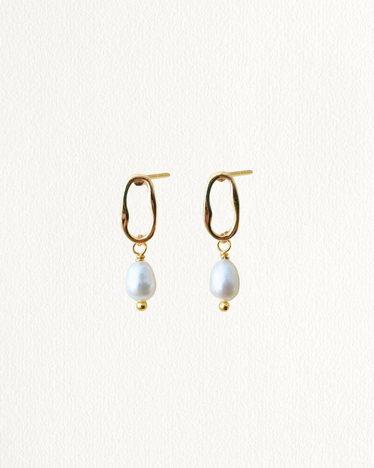 Sophie 18K Gold Plated Pearl Oval Drop Earrings (small)