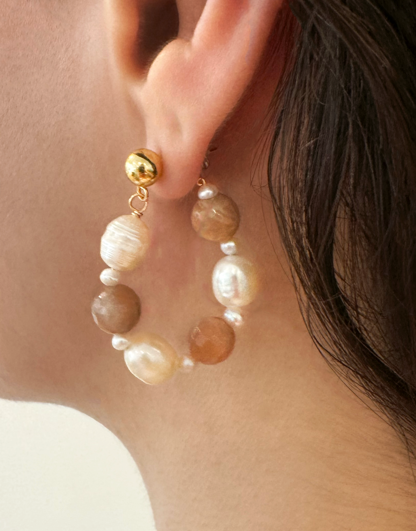 Alexa Sunstone & Pearl Hoops Stud Earrings